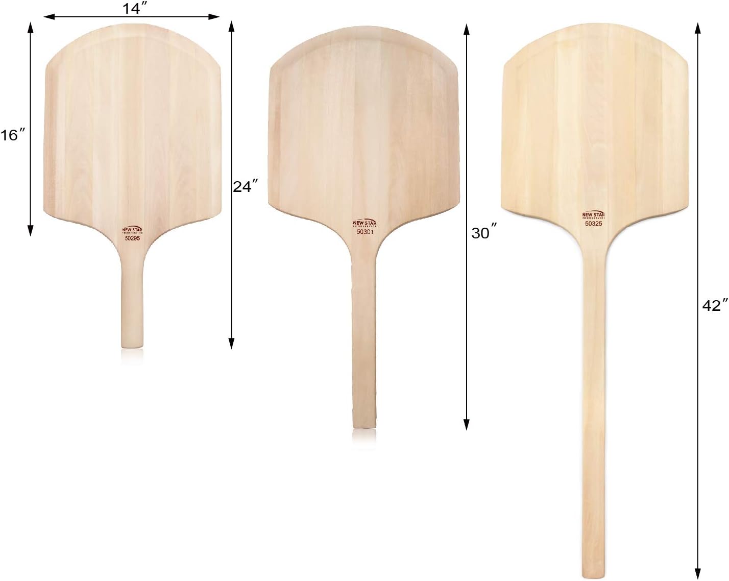50295 Restaurant-Grade Wooden Pizza Peel, 16" L X 14" W Plate, with 8" L Wooden Handle, 24" Overall Length
