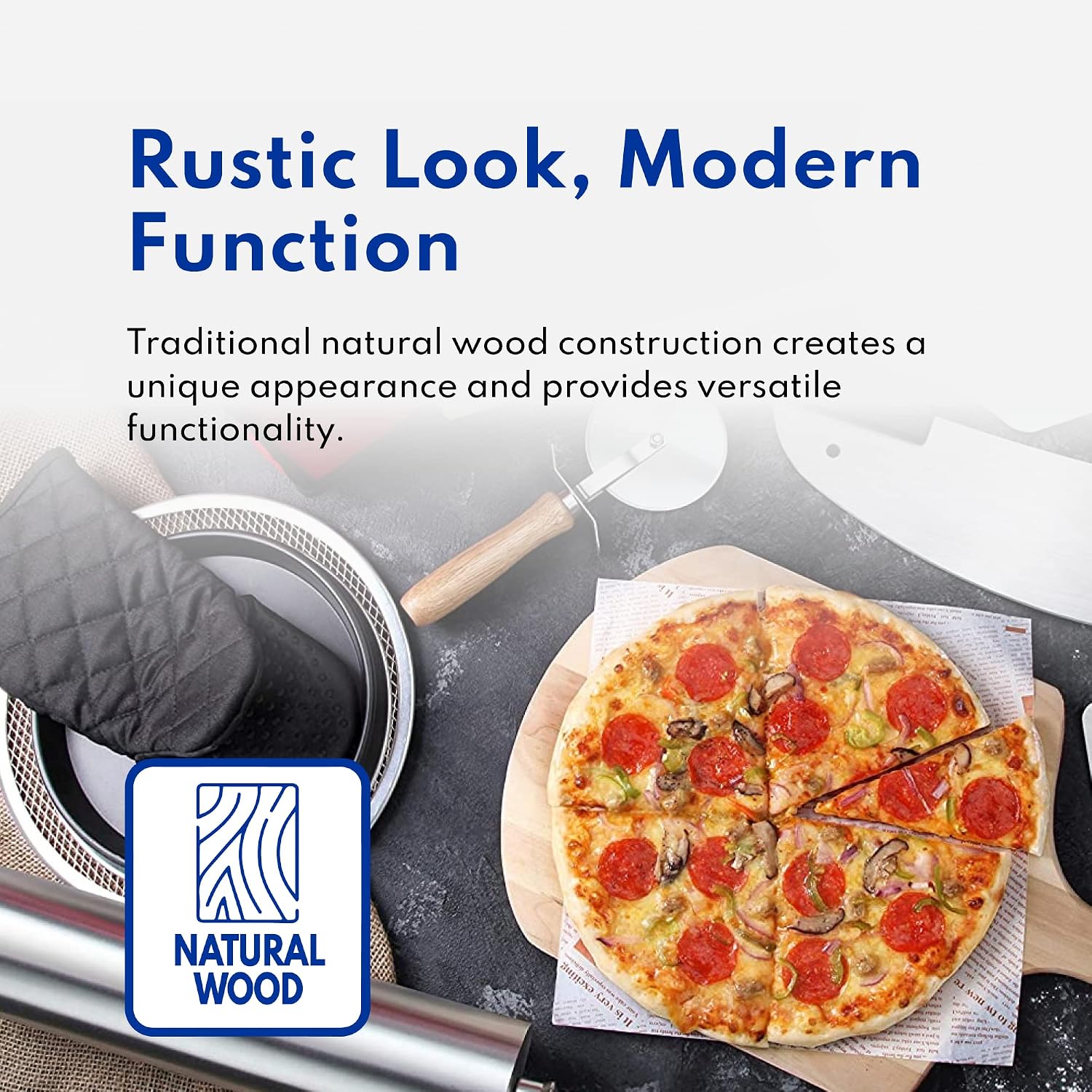 50295 Restaurant-Grade Wooden Pizza Peel, 16" L X 14" W Plate, with 8" L Wooden Handle, 24" Overall Length