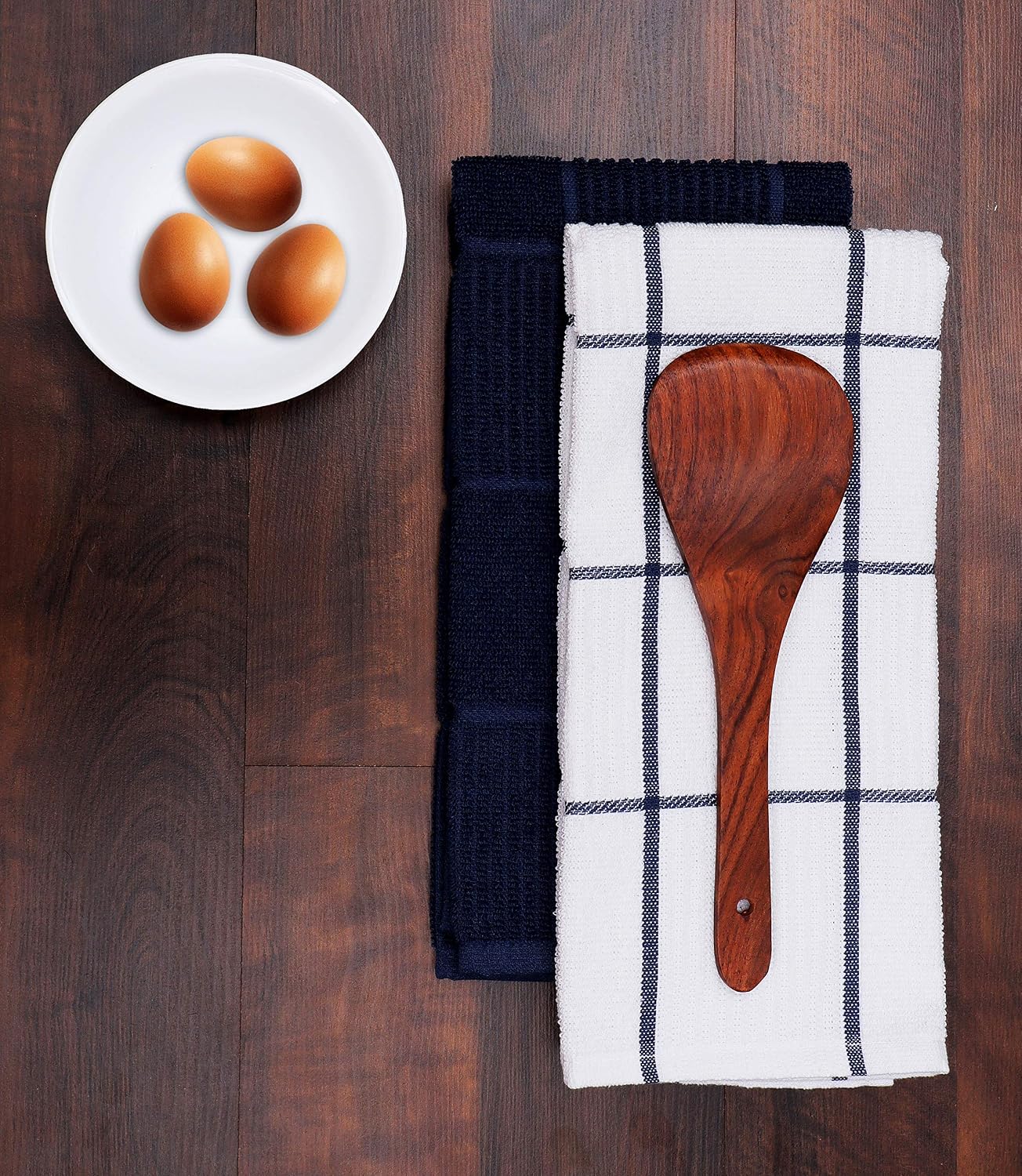 Kitchen Towels Pack of 4, Terry Cotton Dish Towels, Ultra Absorbent, Quick Drying Hand & Tea Towels, Soft Durable Cleaning Cloths with Hanging Loop, 16 X 26 Inch (Navy/Blue)