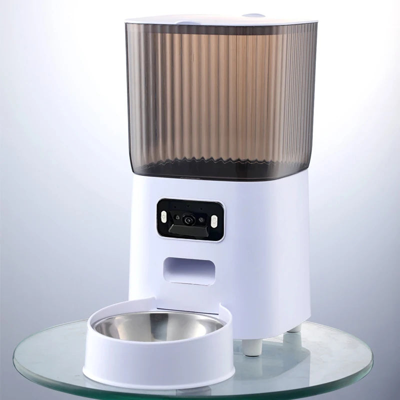 5L Pet Feeder with Camera Automatic Cat Feeder Smart Dog Food Dispenser Wifi Timing Stainless Steel Feeding Bowl（No 5V 2A Plug）