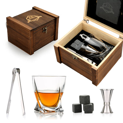 Whiskey Stones & Glasses Set, Granite Ice Cube for Whisky, Whisky Chilling Rocks in Wooden Box, Best Gift for Dad Husband Men