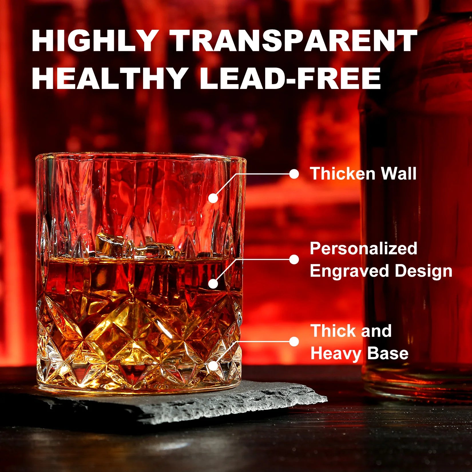 Whiskey Stones & Glasses Set, Granite Ice Cube for Whisky, Whisky Chilling Rocks in Wooden Box, Best Gift for Dad Husband Men